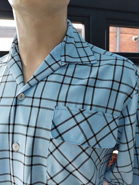 1950s Gab Style Shirt - Pale Blue Check