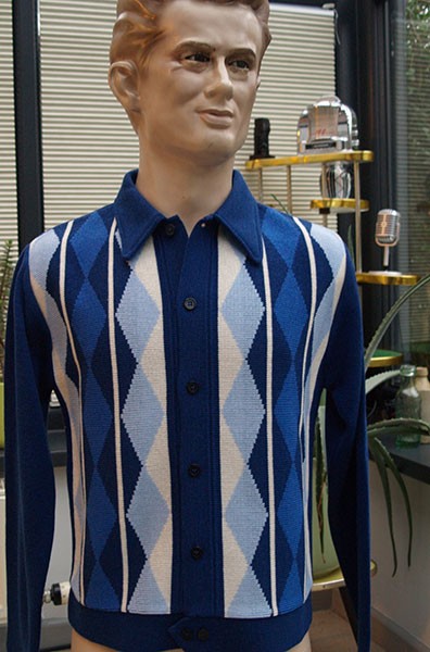 Argyll Knitted Long Sleeved Shirt - Blue