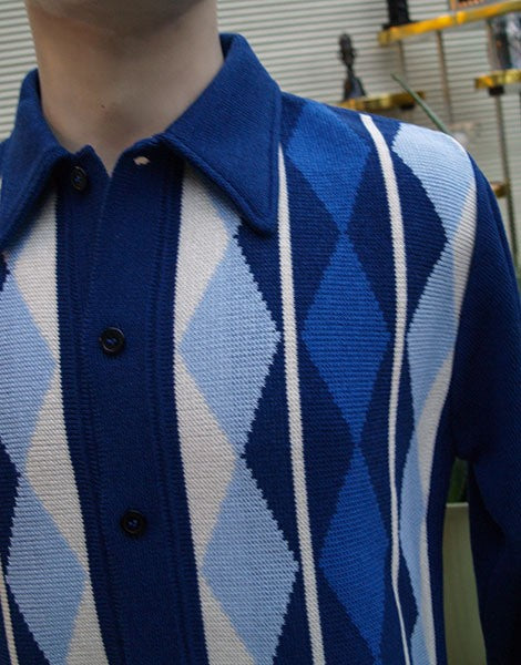 Argyll Knitted Long Sleeved Shirt - Blue