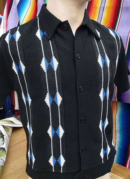 Black Honeycomb Knitted Shirt - Black
