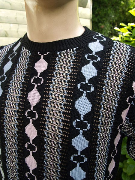 Cable Knit Top - Black/Pink/Blue Eyelet