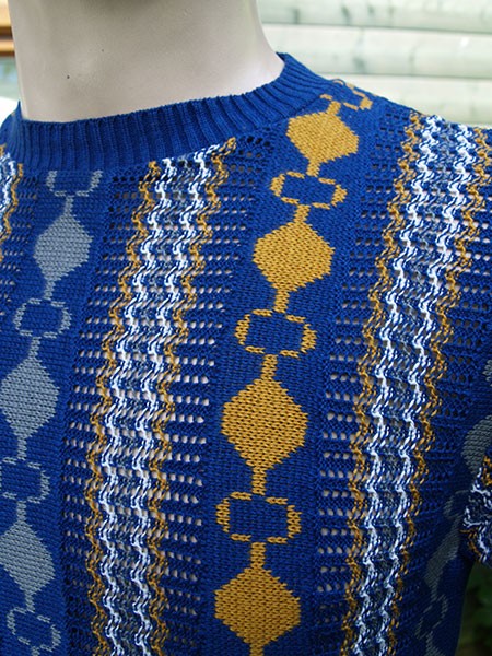 Cable Knit Top - Blue/Orange/Grey