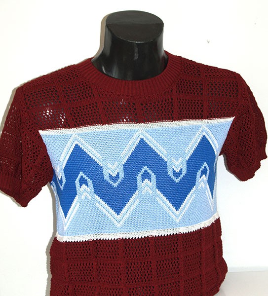 Cable Knit Top - Claret/Blue Wave