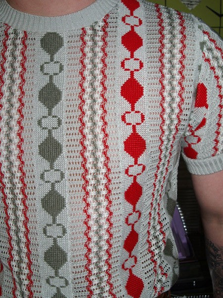 Cable Knit Top - Cream/Red/Grey Eyelet