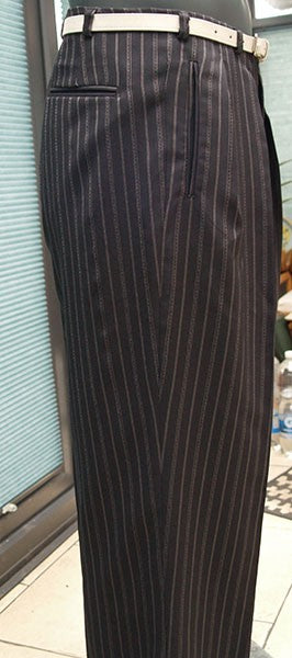 High Waisted Trousers - Black 40Ts Double Pinstripe