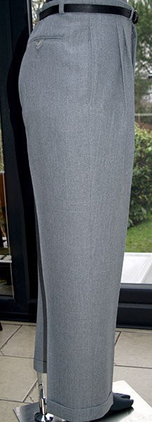 High Waisted Trousers - Pale Grey Herringbone