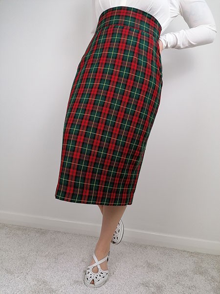 Red Plaid Pencil Skirt