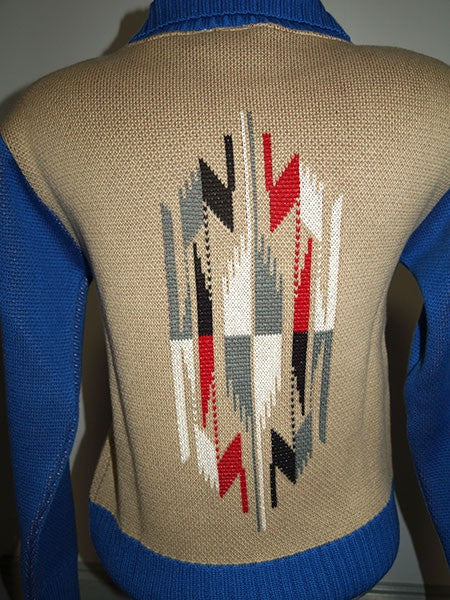 Ladies Santa Fe Chimayo Knitted Zipper Jacket - Blue/Sand