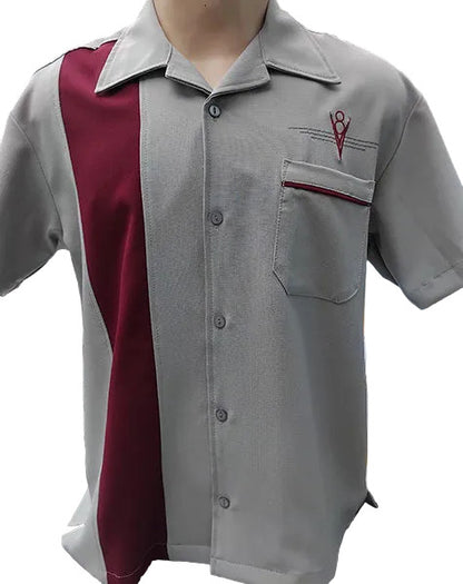 Steady Clothing - V8 Classic Bowling Shirt - Silver/Burgundy