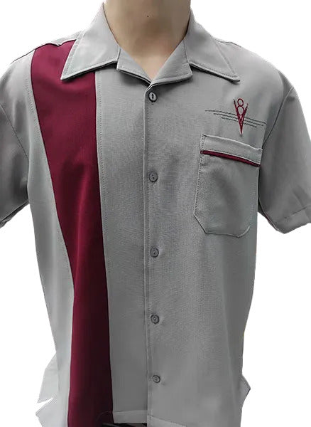 Steady Clothing - V8 Classic Bowling Shirt - Silver/Burgundy
