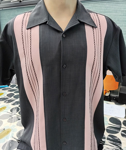 Steady Clothing - The Ricardo Bowling Shirt - Charcoal/Pink