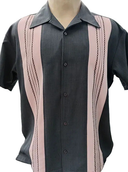 Steady Clothing - The Ricardo Bowling Shirt - Charcoal/Pink