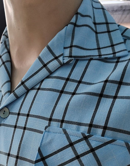 1950s Gab Style Shirt - Pale Blue Check