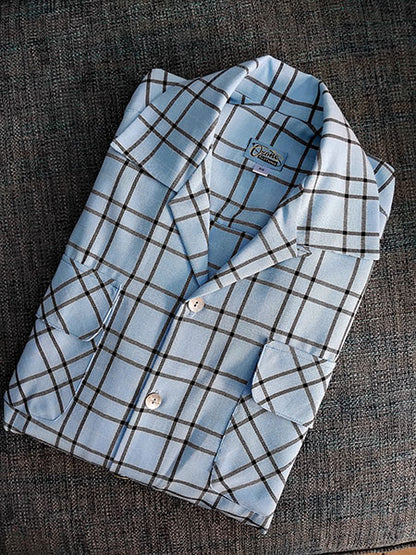 1950s Gab Style Shirt - Pale Blue Check