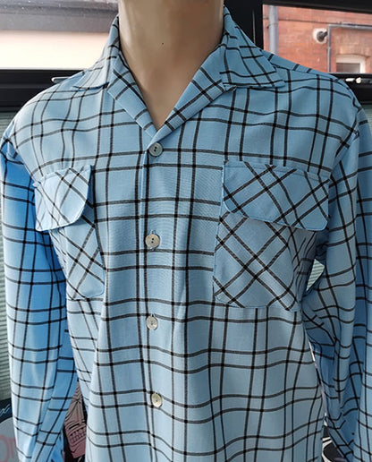 1950s Gab Style Shirt - Pale Blue Check