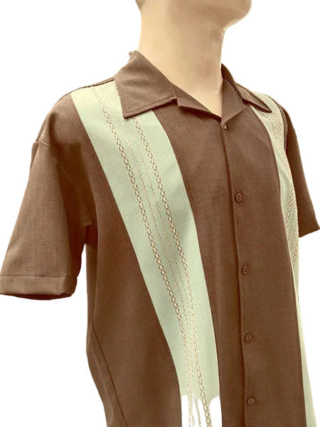 Brown shirt with a decorative strip on a mannequin.