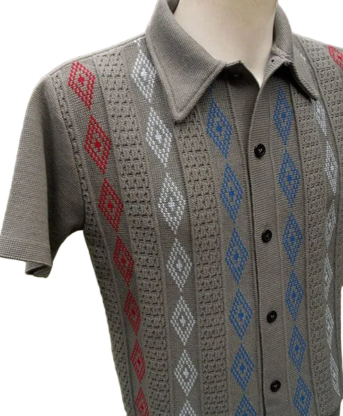 Gray patterned shirt on a mannequin with a white background