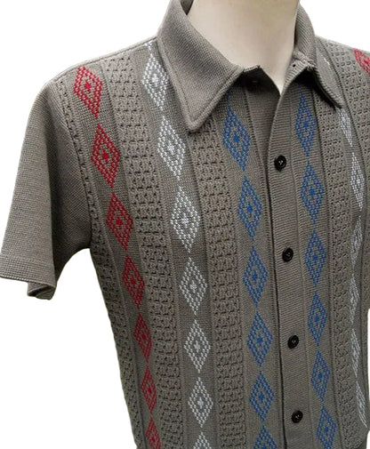 Gray patterned shirt on a mannequin with a white background