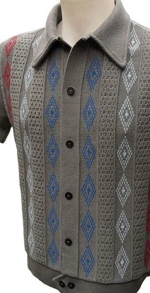 Gray patterned vest on a mannequin 