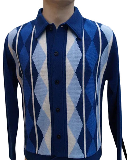 Argyll Knitted Long Sleeved Shirt - Blue