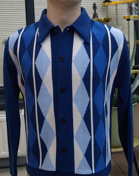 Argyll Knitted Long Sleeved Shirt - Blue