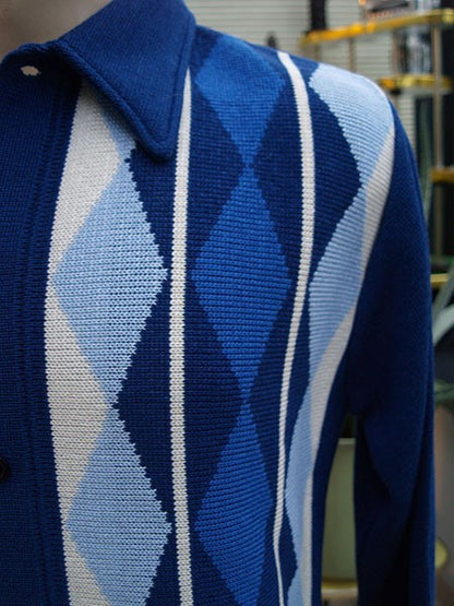 Argyll Knitted Long Sleeved Shirt - Blue