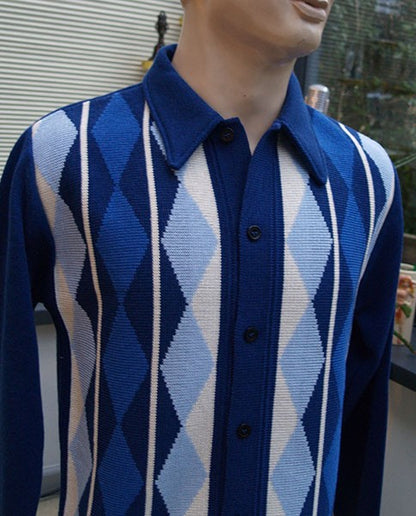 Argyll Knitted Long Sleeved Shirt - Blue