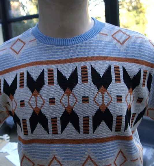 Aztec Knitted Shirt - Sky Blue