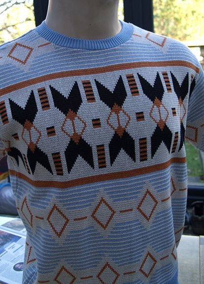 Aztec Knitted Shirt - Sky Blue