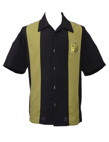 Steady Clothing - The Mickey Panel Shirt - Black & Green Tiki Cocktail
