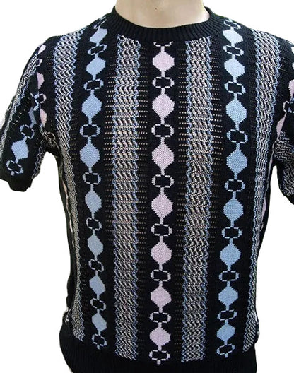 Cable Knit Top - Black/Pink/Blue Eyelet