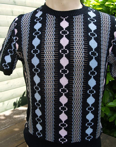 Cable Knit Top - Black/Pink/Blue Eyelet