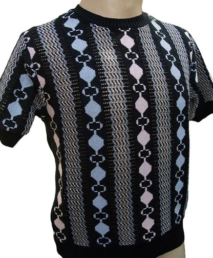 Cable Knit Top - Black/Pink/Blue Eyelet