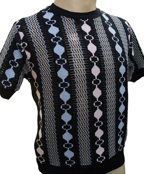 Cable Knit Top - Black/Pink/Blue Eyelet