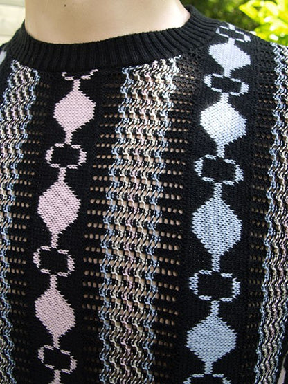 Cable Knit Top - Black/Pink/Blue Eyelet