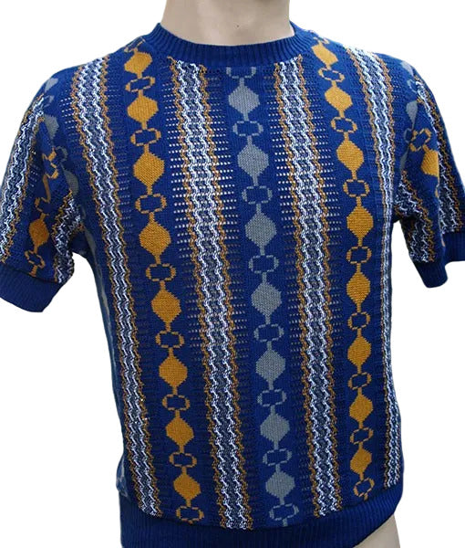 Cable Knit Top - Blue/Orange/Grey
