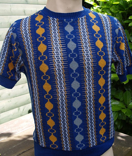 Cable Knit Top - Blue/Orange/Grey