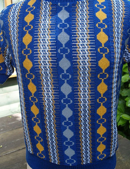 Cable Knit Top - Blue/Orange/Grey