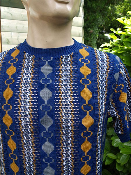 Cable Knit Top - Blue/Orange/Grey