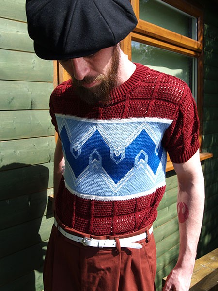 Cable Knit Top - Claret/Blue Wave
