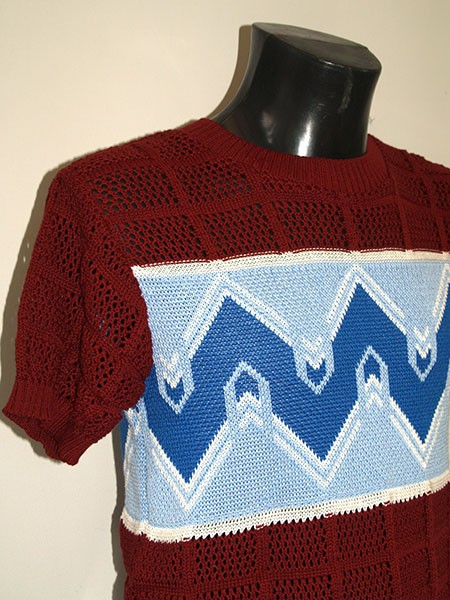 Cable Knit Top - Claret/Blue Wave