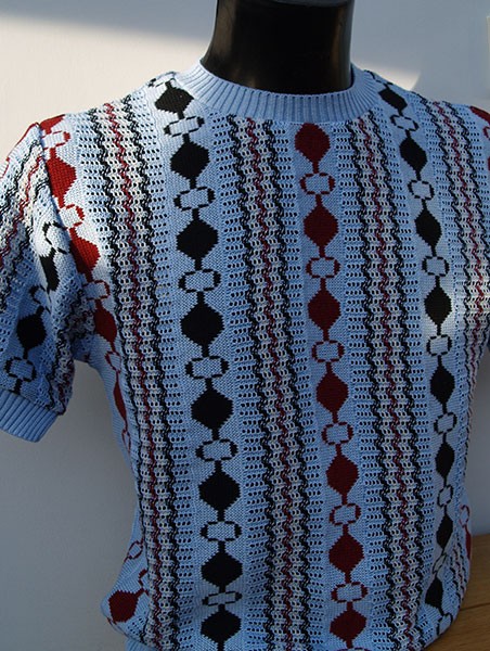 Cable Knit Top - Sky Blue/Claret/Black Eyelet