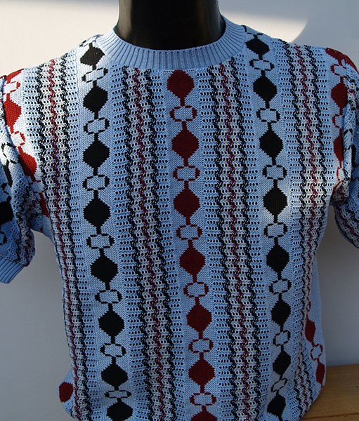 Cable Knit Top - Sky Blue/Claret/Black Eyelet