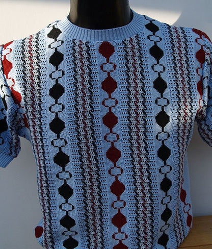 Cable Knit Top - Sky Blue/Claret/Black Eyelet
