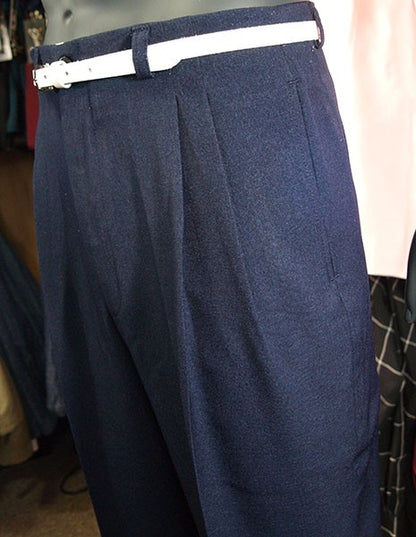 High Waisted Trousers - Dark Blue Slub