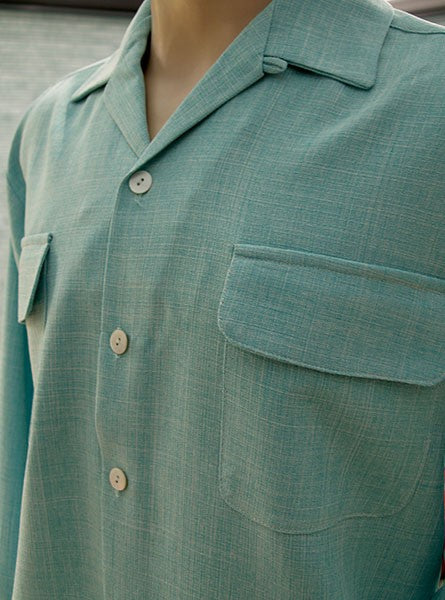 1950s Gab Style Shirt - Turquoise Green Fleck
