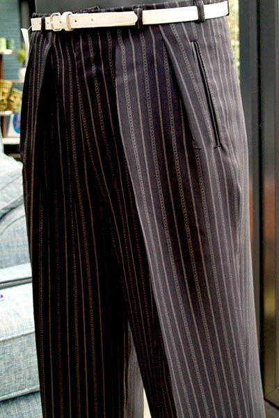 High Waisted Trousers - Black 40Ts Double Pinstripe