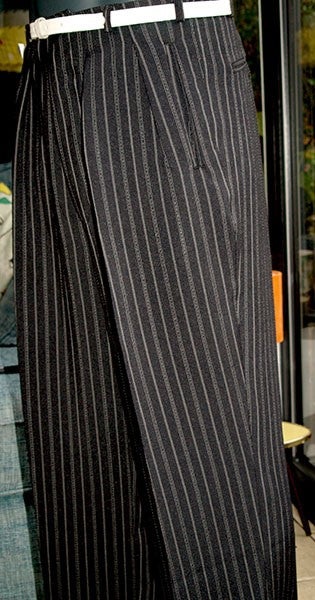 High Waisted Trousers - Black 40Ts Double Pinstripe