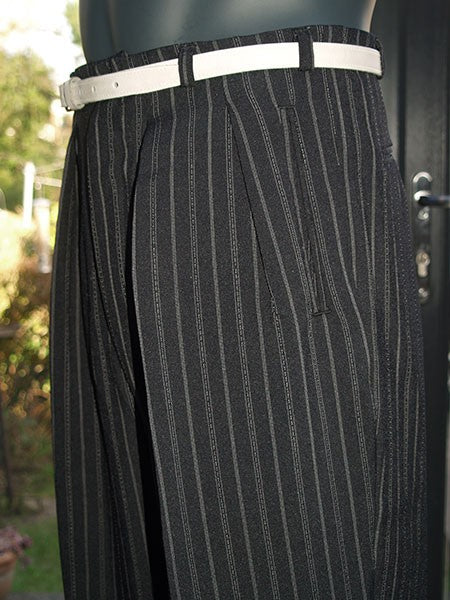 High Waisted Trousers - Black 40Ts Double Pinstripe