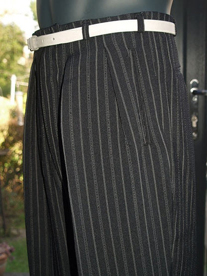 High Waisted Trousers - Black 40Ts Double Pinstripe